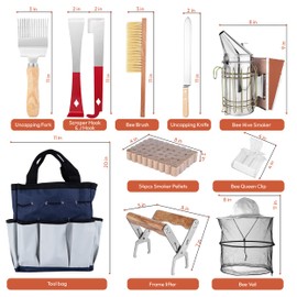 BuzzingCosmos Bee Keeping Starter Kit | 11-Piece Beekeeping Supplies Set | Hive Tool & Stainless Steel Bee Smoker | Includes Water Resistant Tool Bag – Beekeeping Essentials for Beginners & Experts