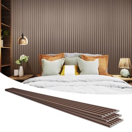 Art3d 8 Pack 104" x 6.7" Slat Wall Paneling, Glossy Metal Finish WPC 3D Wall Panels, 3D Panels for Interior Wall Decor, Living Room, Bedroom - Textured Brown