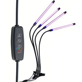 Machgrin Grow Light with Stand, Grow Lights for Indoor Plants with Red Blue Spectrum, 10 Dimmable Brightness, 3/9/12H Timer, 3 Switch Modes, Adjustable Gooseneck (14.8in)