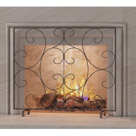 Kingson Single Panel Decorative Flat Fireplace Screen Cover Handcrafted Durable Metal Mesh, Heat-Resistant Free Standing Fireplace Spark Guard Mesh 37.8" L x 8.8" W x 30.7" H Brushed Copper