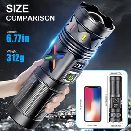 Comunite White Light Flashlight Rechargeable, 50W Strong Light for Camping, Emergency Kits, Automotive Repair, Outdoor Adventures, Home Use and Power Outages