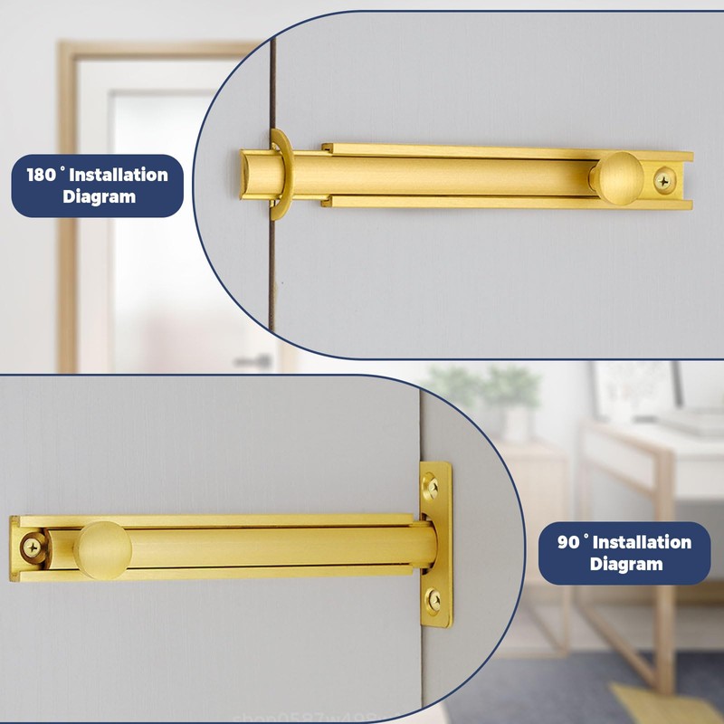 2 Pcs 3 Inch Solid Brass Surface Bolt, 90/180 Degree