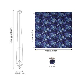 HOVEOX Mens Tie and Pocket Square with Cufflink Necktie Set for Men (Blue)