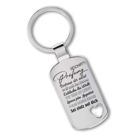 Engraving Stainless Steel Keyring with Cut-Out Heart | Prüfung geschafft! | Key Ring for Exam Completion | Car Pendant with Key Ring on Request with Back Engraving, Cut out heart