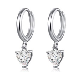 Small Silver Hoop Earrings for Women, 18K White Gold/Gold Plated Dangle Drop Earrings with Round/Heart/Teardrop Dangling Cubic Zirconia, Hypoallergenic Huggie Hoops Jewelry Gifts for Women Girls