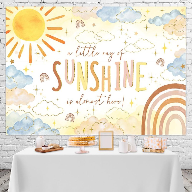 Mocsicka Sunshine Baby Shower Backdrop A Little Ray of Sunshine
