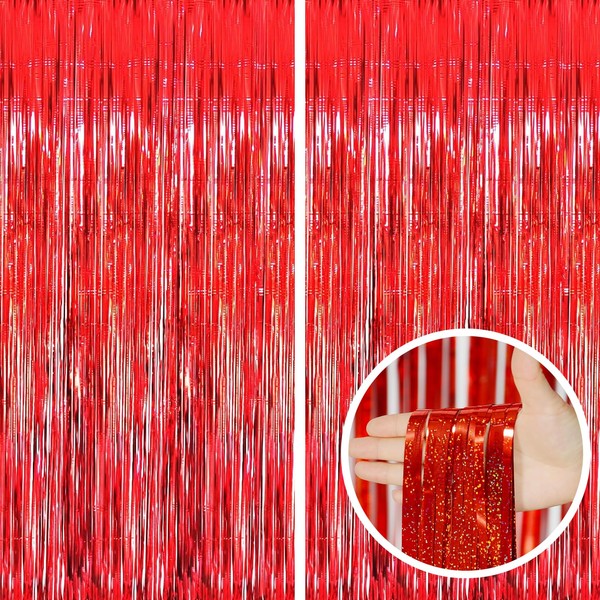 Red Backdrop for Party Decorations-SINBEE Red Foil Fringe Curtain Carnival