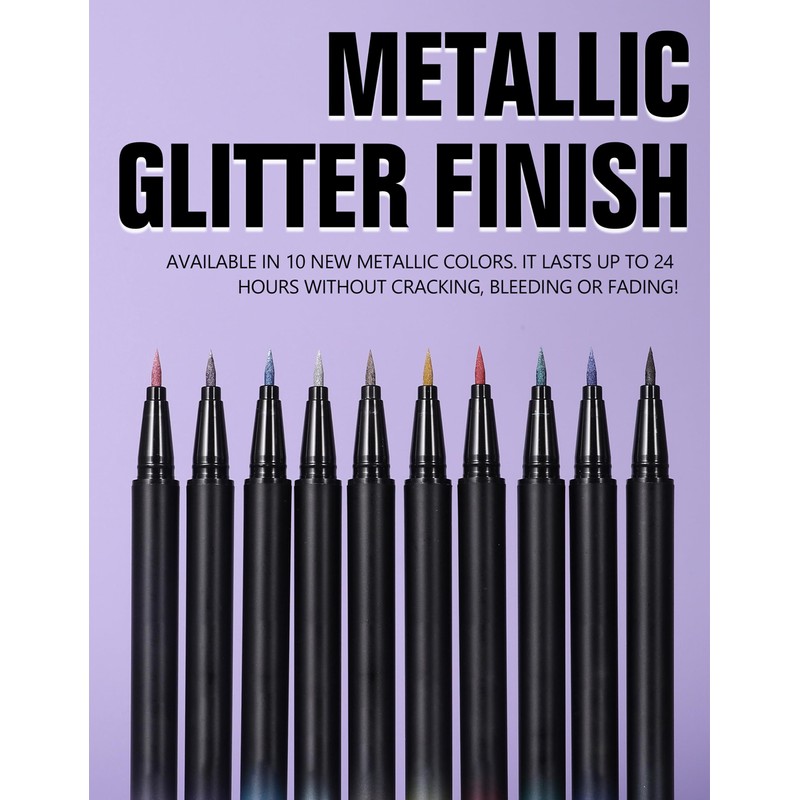 Erinde Silver Liquid Glitter Eyeliner, Liquid Glitter Eyeliner Pen, Metallic