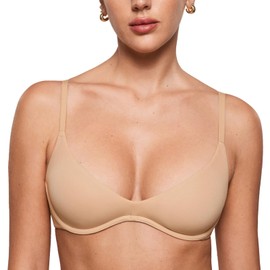 INLYRIC Brasier Plunge Inbarely Plus para Mujer - Sujetador Demi Balconette Sexy sin Aros y sin Forro Beige Cálido 42D