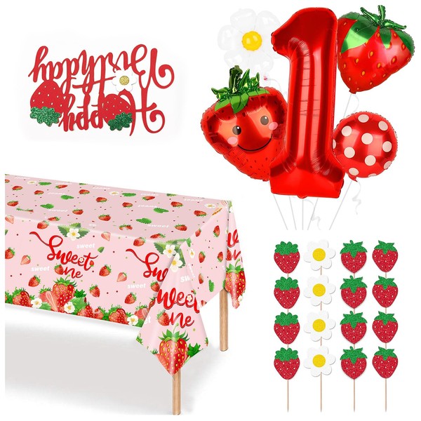 ADWYOBB 26-Piece Strawberry Theme Party Decoration Kit,3pc Strawberry Tablecloth 54