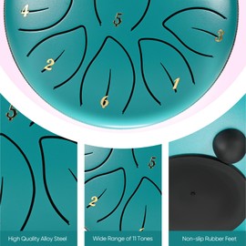 Steel Tongue Drum 6 Inch 11 Notes,Couleeur Tone Hand Pan Percussion Musical Instrument Steel Drum Set with Drumsticks,Drumstick Stand Meditation Yoga Musical Education, Best Gift for Kids(Lake Blue)