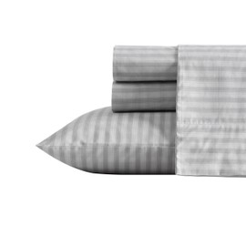 Nautica- King Sheet Set, Cotton Percale Bedding Set, Crisp & Cool, Lightweight & Breathable (Michael Plaid Grey, King)