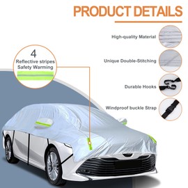 Half Car Cover Top All Weather, Universial Car Cover Outdoor Indoor for Sunshade Cover Snow Cover Waterproof Snowproof (Fit Sedan