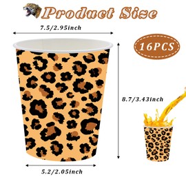 POPOYU 16Pcs Leopard Print Party Cups Kids Jungle Animal Birthday Party Supplies,Leopard Print Favor Cups Beverage Drinking Cups for Kids Birthday Baby Shower Zoo Jungle Safari Themed Party Decor
