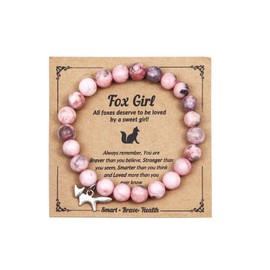 COLORFUL BLING Healing Crystal Beaded Stretch Bracelet Natural Stone Fox Charm Bracelet for Women Men Inspirational Jewelry Birthday Christmas Gifts ﻿-Style 1