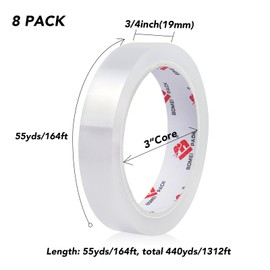 BOMEI PACK - Recambios de cinta transparente, 3/4 pulgadas x 164 pies, cinta de regalo transparente, cinta de rollo grande de 3 pulgadas, 6 rollos para dispensador de computadora para el hogar, la