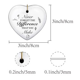 CREATCABIN Thank You Gift Never Forget The Difference That You Make Ceramics Ornament Keepsake Sign Heart Hanging Plaque Gifts Christmas Tree Decoration with Gold Wire Rope for Women Men Friends 3Inch