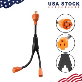 EPICORD Y RV Power Adapter 30 Amp Male 4-Prong Plug to two of 15 Amp Female 12AWG/3 Cord