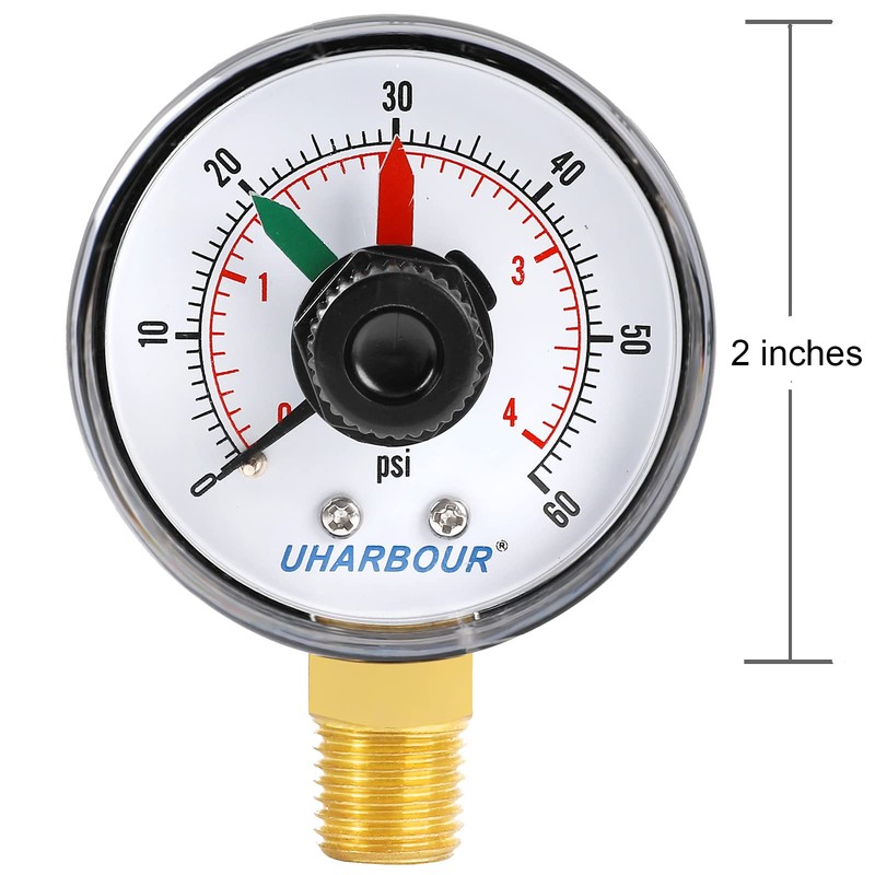 Uharbour Pool Pressure Gauge with Two Setable Needles for Select