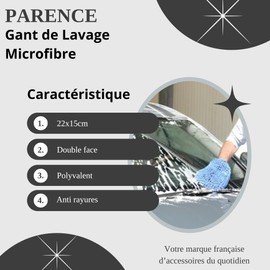 PARENCE. - Car Care Microfibre Wash Mitt / Double-Sided Anti-Scratch Cloth for Household Home Car Dust - Grey