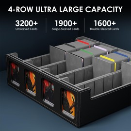 JIUKONG Trading Card Storage Box for MTG, Commander Card Deck Box Fits 3200+ Cards with 12 Divider Tabs and 4 Top Loader, PU Leather Magnetic Closure Card Case Fits for Magic/TCG/YuGiOh/Sport Cards