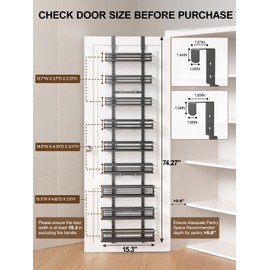 Delamu 9 Tier Over The Door Pantry Organizer, Pantry Organization and Storage, Hanging Spice Rack for Pantry Door Organizer, Metal Pantry Door Shelves for Kitchen Bathroom Laundry Room,15.3" Black