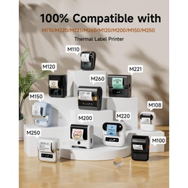 White Labels Compatible with Phomemo M110, M220, M221, M150, M250, M108, M100, M120, M200 and Memoking M260 Label Printers, 50 mm x 80 mm (1.96 x 3.14 inches), 100 Labels/Rolls