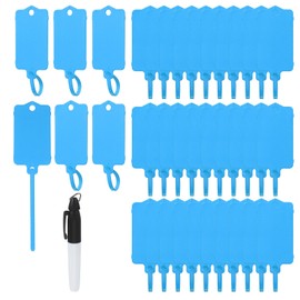 PATIKIL Plastic Tags 2.48"x1.46", 100 Pcs Blank Waterproof Shipping Label Security Seals Writable Hanging Tags Ties with Marker Pen for Labeling Luggage Logistics, Blue