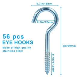 Aracombie 2 Inch Cup Hooks Screw in Heavy Duty, Stainless Steel Round End Screw Hook Self Tapping Screw Hooks Threaded Hook for Ceiling Wood, 50Pcs