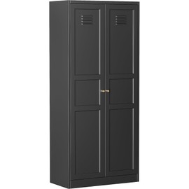 Metal Storage Cabinet Kitchen Pantry Cabinet Pantry Storage Cabinet with Doors Adjustable Shelves Metal Food Pantry Cabinets Freestanding Tall Cupboard Steel File Cabinet Assembly Required 71" Black