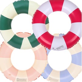 4 Pieces Swimming Ring Adult Air Mattress Swimming Hoop Inflatable Swimming Pool Float, Swimming Ring Tube for Summer Pool Party (Blue + Pink + Green + Red)