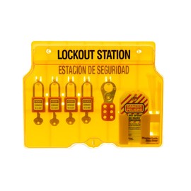 Master Lock 1482BP410 Covered Lockout Tagout Station with 4 Zenex Thermoplastic Padlocks , Yellow