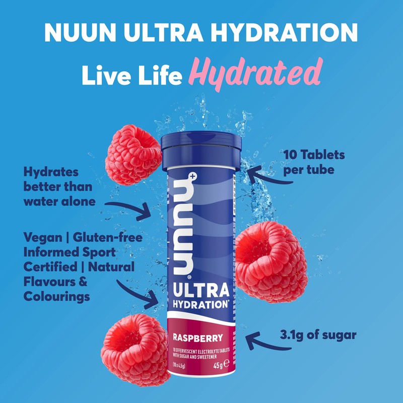 Nuun Ultra Hydration Tablets, Raspberry, 8 Pack (80 Tablets)