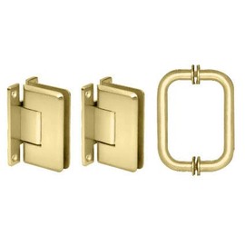 CRL Polished Brass Cologne Shower Pull and Hinge Set