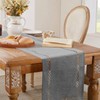 BAZIOE Modern Table Runner Grey Linen Table Runner Washable Openwork