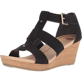 Dr. Scholl's Shoes Women's Barton Wedge Sandal, Black Snake, 7.5 Wide