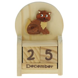 Namesakes® Cute Cat Perpetual Calendar - Wooden gift ideas for adults or kids - Desk animal advent with date & month blocks : Unusual Christmas stocking filler - Size 14.4 x 10 x 4.6cm