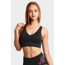 Sofra Women's 6 Pack of Seamless Padded Sports Bras-Black (U Back),One Size