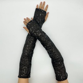 Long Sequins Lace Fingerless Gloves, Fashion Sparkly Gloves, Sequins Reflective Glove, For Women And Girls Glitter Rave, Party Costume, Performances, Birthday Party, Wedding Party, Dress-Up Party, Etc
