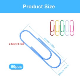MYLERCT Coloured Paper Clips, Pack of 50 Large Paper Clips, 100mm Paper Clips Metal for Schools, Offices, Document Organization