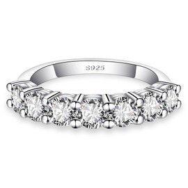 Yaresul Moissanite Wedding Ring for Women, Half Eternity Wedding Primise Band 2.1ct D Color VVS1 Lab Created Seven-Stone 925 Sterling Silver Diamond Anniversary Ring Size 5