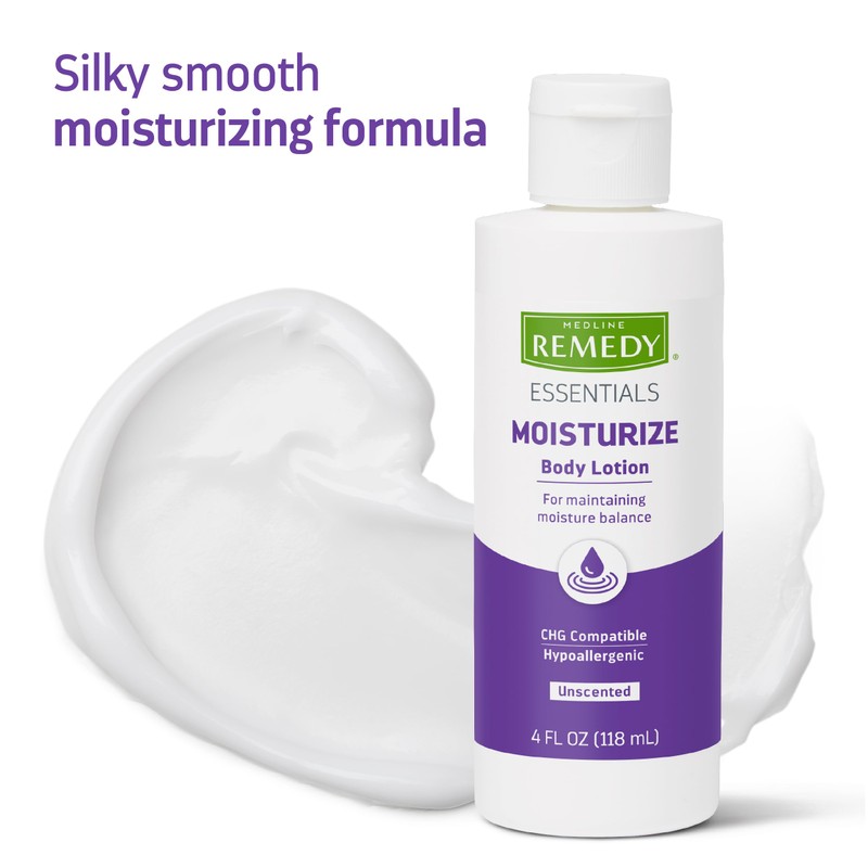 Medline Remedy Essentials Moisturizing Body Lotion (4 oz Bottle), Unscented,