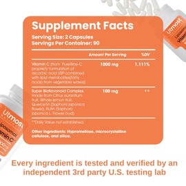 Liposomal Vitamin C - 1000MG VIT C & 100MG Super Bioflavonoid Complex for Enhanced Wellness | Antioxidant Supplement with Natural Raw Ingredients for Adults | Advanced Support | Non-GMO (180 capsules)