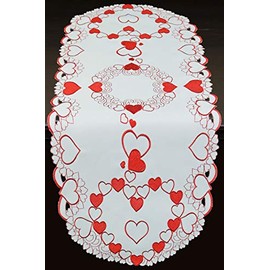 Creative Linens Embroidered Red Hearts Placemats, Table Runners, Tablecloths for Valentine's Day, Mother's Day, Wedding, Anniversary Decoration (Table Runner, 15x34 Oval)