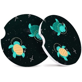 2 Pack Cute Absorbent Car Coasters for Cup Holders,Little Turtle Ceramic Coasters with Cork Back and Finger Slot,2.56" Cupholder Accessories to Keep Your Car Cup Holders Clean and Dry