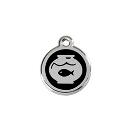 RedDingo enamel pet id tag, small, "Fisch Bowl", Black