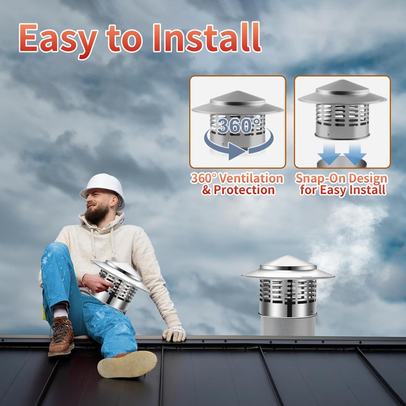 YAQAERIO 6 InchRound Chimney Cap – 304 Stainless Steel Vent