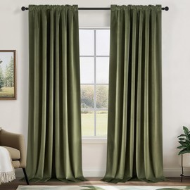 Topfinel 102 Inches Long Olive Green Curtains for Bedroom,Velvet Light Blocking Forest Emerald Green Drapery Panels Curtains, Room Darkening Modern Christmas Hunter Green Moody Drapes 2 Panels Set