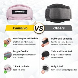 CAMBIVO Paquete de 2 coderas de tenista para hombres y mujeres, alivio del dolor de codo por tendinitis, codo de tenista y golfista, correa de codo ajustable con almohadilla de compresión (rosa clar
