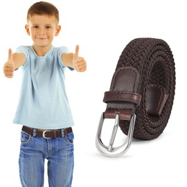 WHIPPY Braided Children's Belt for Boys Girls Elastic Fabric Belt Woven Stretch Belt for Teenagers Juniors, C Coffee
